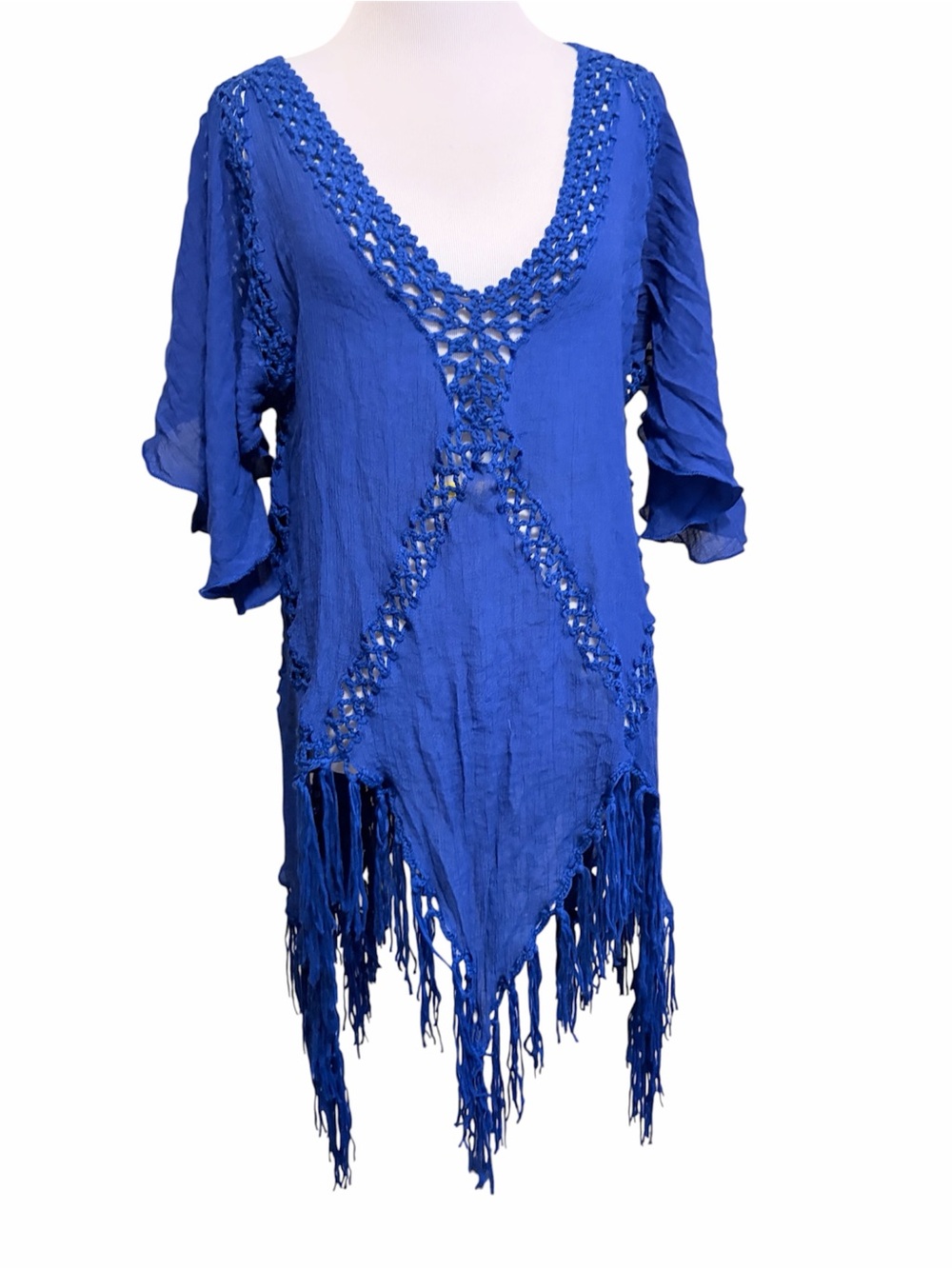 Aimage small Royal Blue Crochet Inset Fringe Swim Cover-Up Tunic